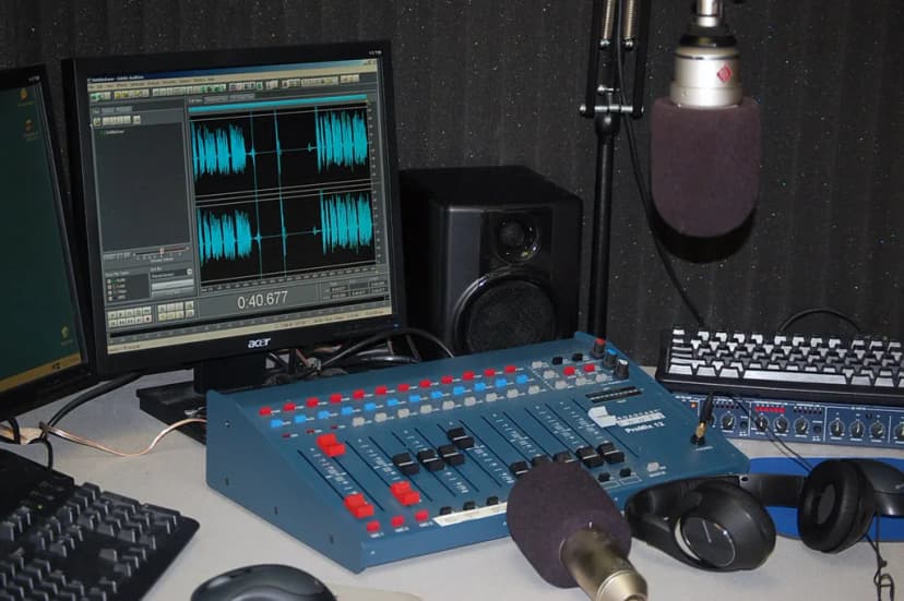 Production room setup at the radio station with Broadcast Tools ProMix 12
