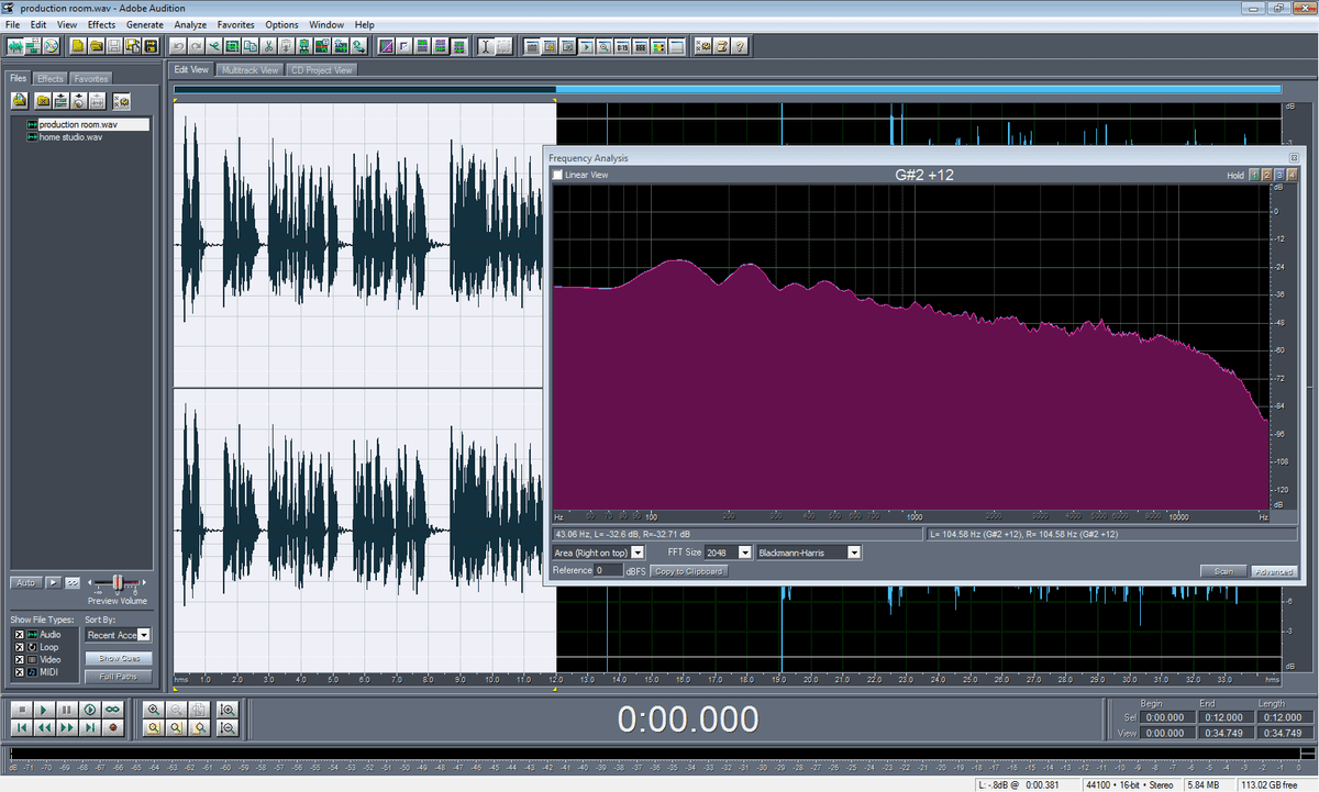 Average frequency response of the Behringer B-1 in production room