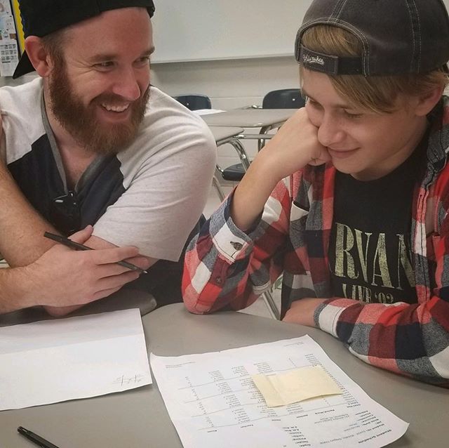 Chase and Greg sharing a laugh at 8th Grade Orientation