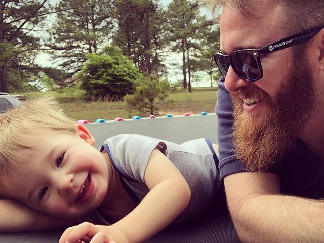 Wyatt and Greg on the trampoline