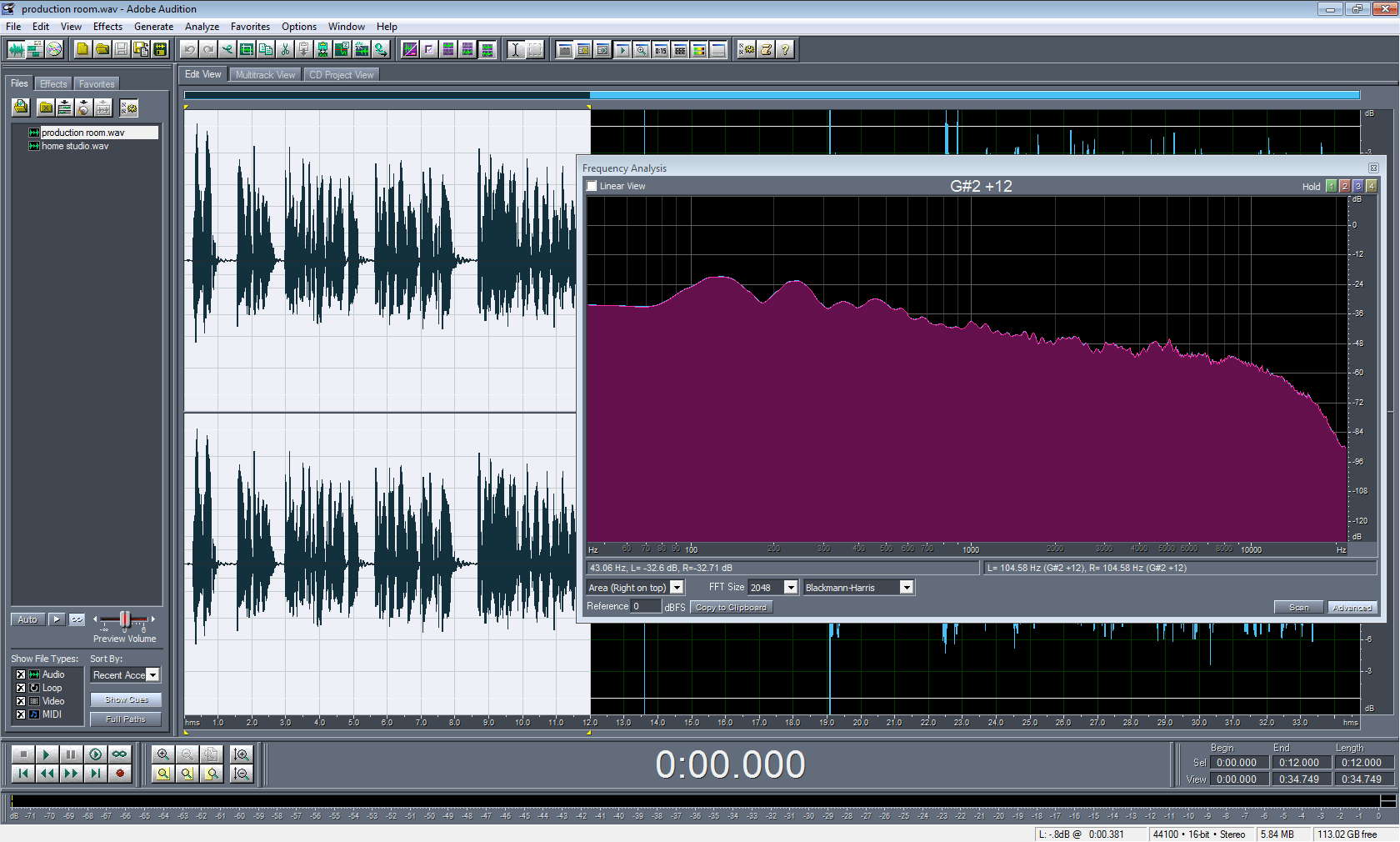 Average frequency response of the Behringer B-1 in production room
