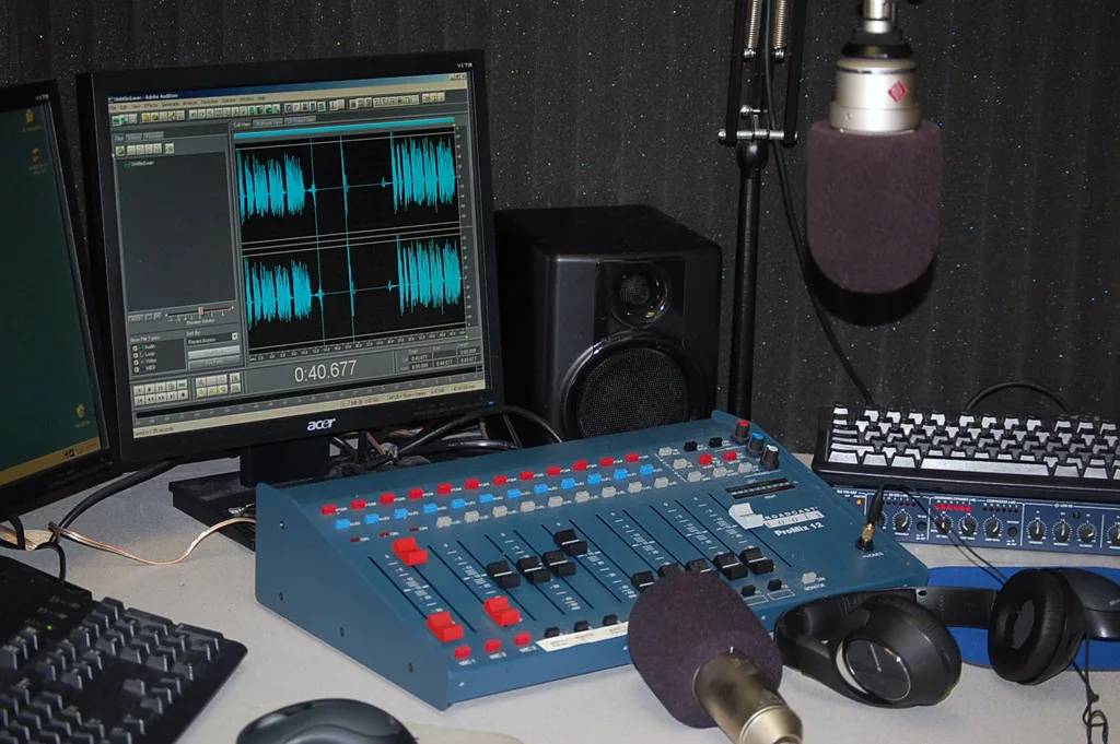 Production room setup at the radio station with Broadcast Tools ProMix 12